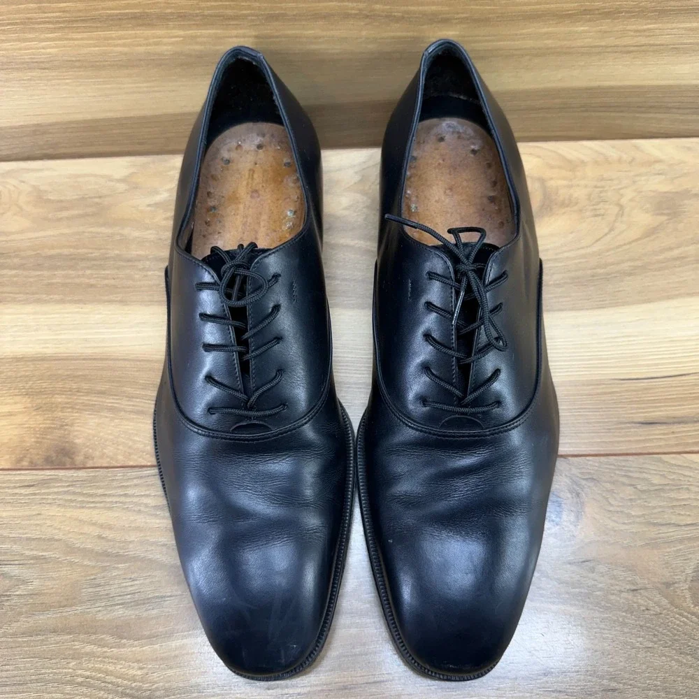 Salvatore Ferragamo Plain Toe Derby 9.5 EE Black Leather Formal Wedding Business